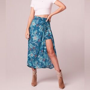 Band of gypsies Teal Floral Wrap Maxi Skirt with Side Knot